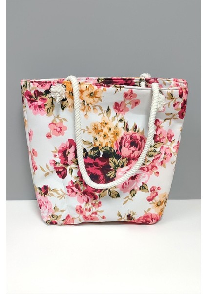 Gül Desenli Plaj Çantası