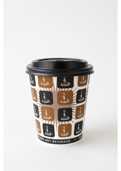 Kapaklı Damalı Karton Bardak 50 Adet 8 Oz - 240 ml