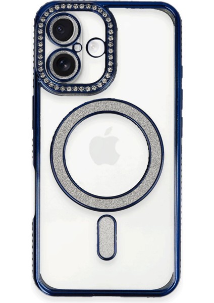 Newface Iphone 16 Kılıf Joke Simli Magneticsafe Kılıf - Lacivert