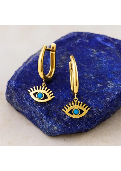 14 Ayar Altın Turkuaz Taşlı Sallantı Küpe fiyatları