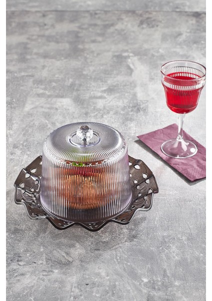 Akrilik Barok Füme Renk Kek Fanus & Kek Saklama Kabı & Şık Sunum Organizeri 26 cm