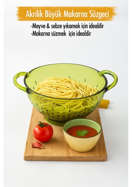 Akrilik Yeşil Makarna Süzgeçi & Sebze Meyve Süzgeçi