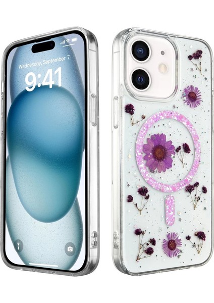 Newface Iphone 12 Kılıf Daisy Simli Kapak - Mor