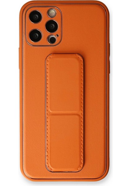 Iphone 12 Kılıf Coco Deri Standlı Kapak - Turuncu