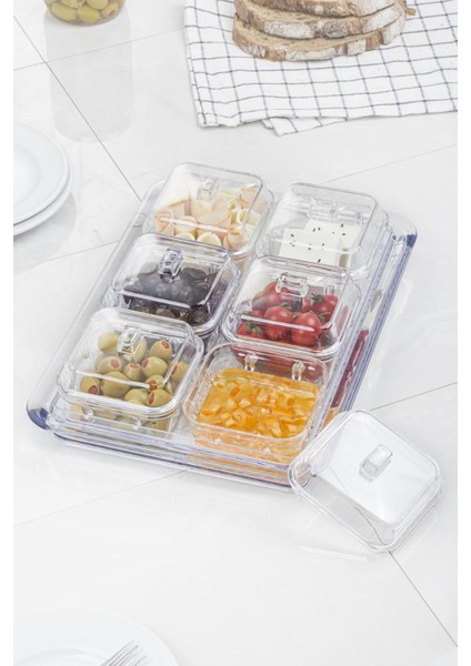 Akrilik Şeffaf 6’lı Kapaklı Kahvaltılık Kahvaltı Seti & Saklama Kabı (Cam Değildir)