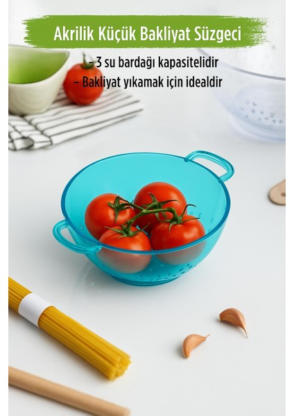 Akrilik Aquamarin Pirinç Süzgeçi & Bakliyat Süzgeçi (3 Su Bardaği Ölçülü)