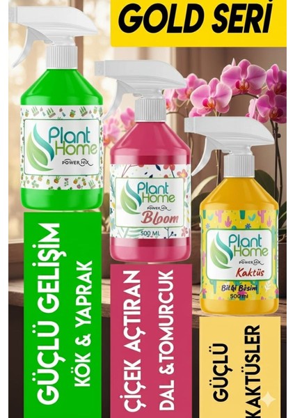 Gold Seri Evde Btiki Bakımı Için Gerekli Bitki Besini Seti ( Orkide - Kaktüs - Menekşe Yeşil Yapraklılar)
