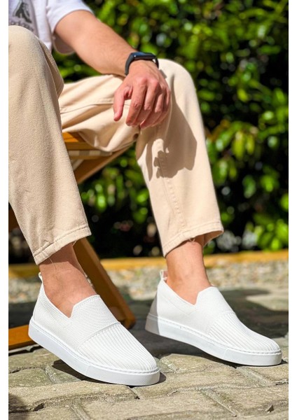Drnds KB-114 Kuback Beyaz Triko Yüksek Taban Bağcıksız Günlük Erkek Ayakkabı (Numara: 42)