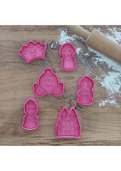 Prenses Temalı 6'lı Kurabiye Kalıbı Seti - Polimer Kil, Oyun Hamuru Damga ve Kesici Şekillendirici