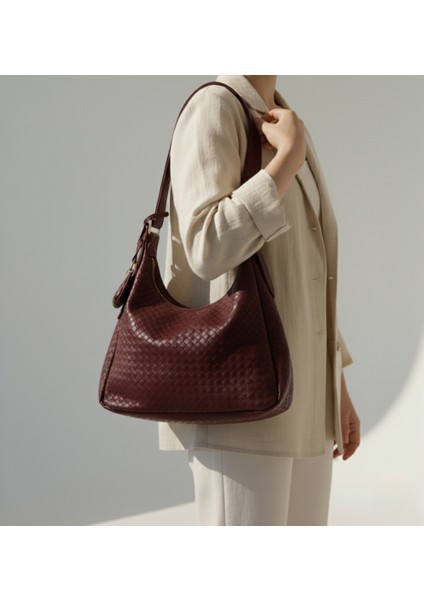 Bordo Örgü Model Çanta Charmlı El ve Omuz Çantası Botte Desen Orta fiyatları