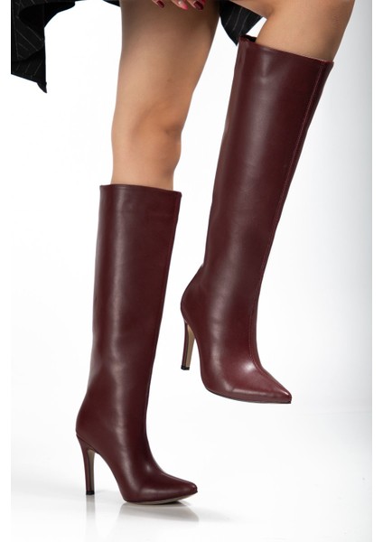 ZER-İN-2004 Premium Sivri Burun Ince Topuklu Bordo Çizme