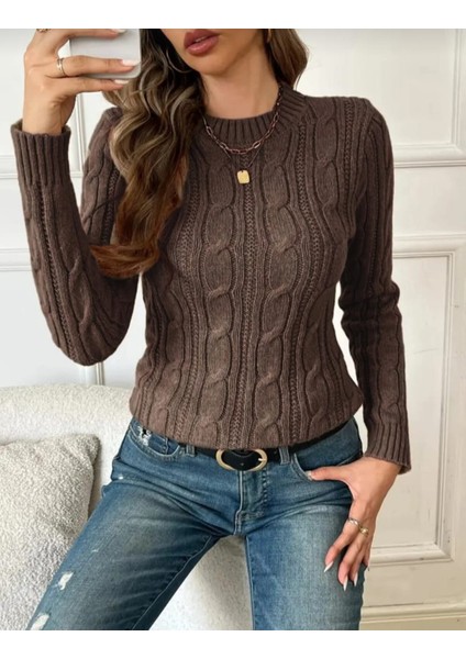 Bisiklet Yaka Saç Örgü Desen Kadın Triko Kazak fiyatları