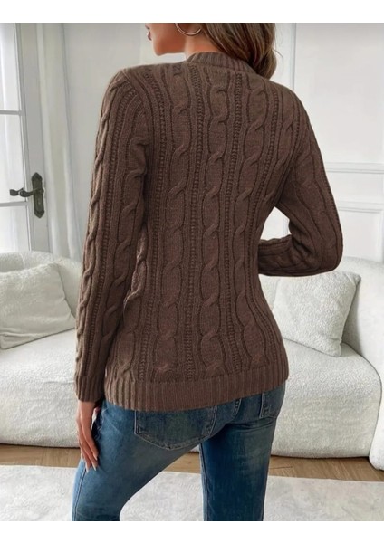 Bisiklet Yaka Saç Örgü Desen Kadın Triko Kazak modelleri