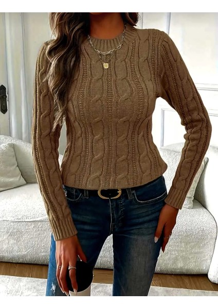 Bisiklet Yaka Saç Örgü Desen Kadın Triko Kazak modelleri