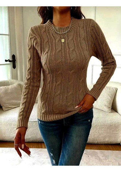 Bisiklet Yaka Saç Örgü Desen Kadın Triko Kazak fırsatları