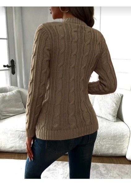 Bisiklet Yaka Saç Örgü Desen Kadın Triko Kazak indirimleri
