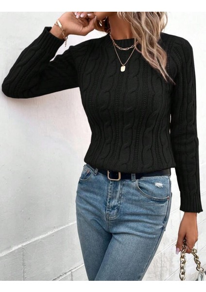 Bisiklet Yaka Saç Örgü Desen Kadın Triko Kazak fiyatları