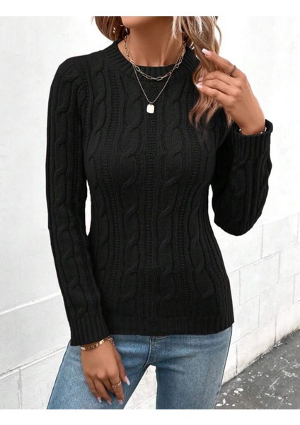 Bisiklet Yaka Saç Örgü Desen Kadın Triko Kazak fırsatları