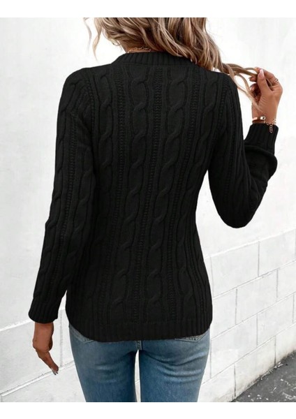 Bisiklet Yaka Saç Örgü Desen Kadın Triko Kazak indirimleri