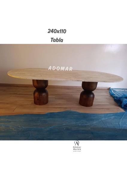 240X110 Traverten Yemek Masası, Ahşap Kum Saati Yemek Masası, Gerçek Traverten, Özel Ölçü modelleri