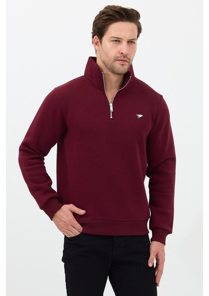 Regular Fit Dik Yaka Pamuklu Unisex Yarım Fermuarlı Nakışlı Sweatshirt Bordo - 2xl fiyatları