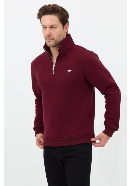 Regular Fit Dik Yaka Pamuklu Unisex Yarım Fermuarlı Nakışlı Sweatshirt Bordo - 2xl modelleri