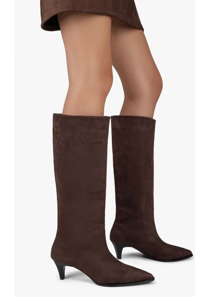 Kadın Lula Acı Kahve Süet Kısa Sivri Topuklu Çizme