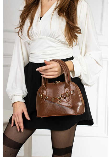 Reyna Kadın Çift Saplı Özel Kilit Sistemli Kadın El, Çapraz ve Omuz Çanta Taba