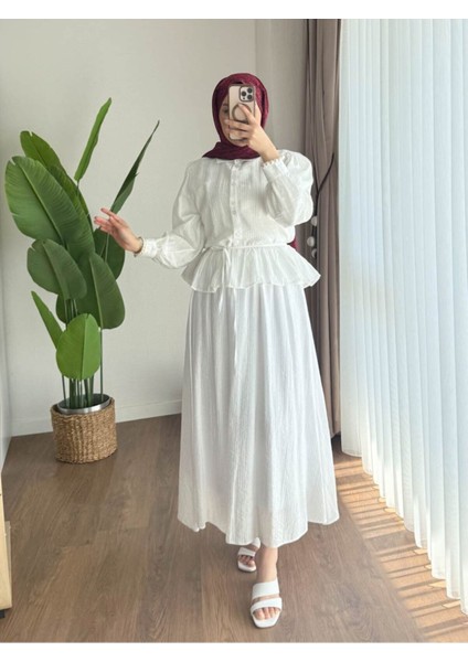 Kadın Fırfır Gömlekli Etekli Takım M2512 - Beyaz