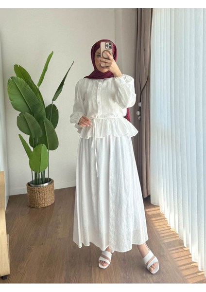 Kadın Fırfır Gömlekli Etekli Takım M2512 - Beyaz fiyatları