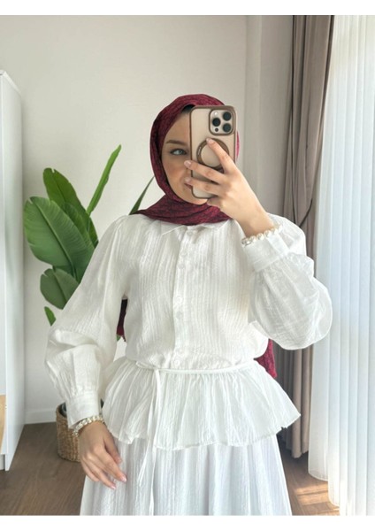 Kadın Fırfır Gömlekli Etekli Takım M2512 - Beyaz indirimleri