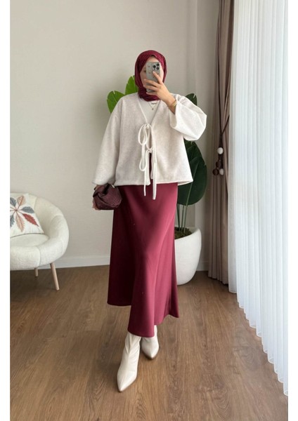 Kadın Ön Bağlamalı Fox Kumaş Kimono Ceket M25109 - Krem fırsatları