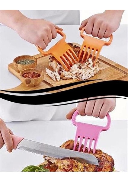 2 Adet Ev Tipi Pişmiş Et Tavuk Kesme Bölme Parçalama Çatalı Seti