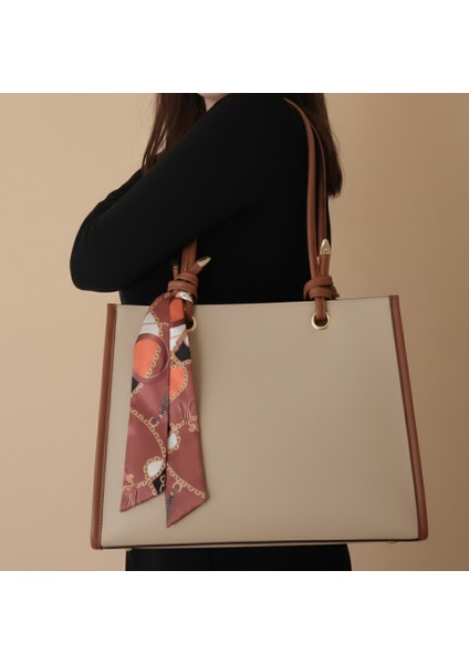 Krem Fularlı Omuz Çantası modelleri