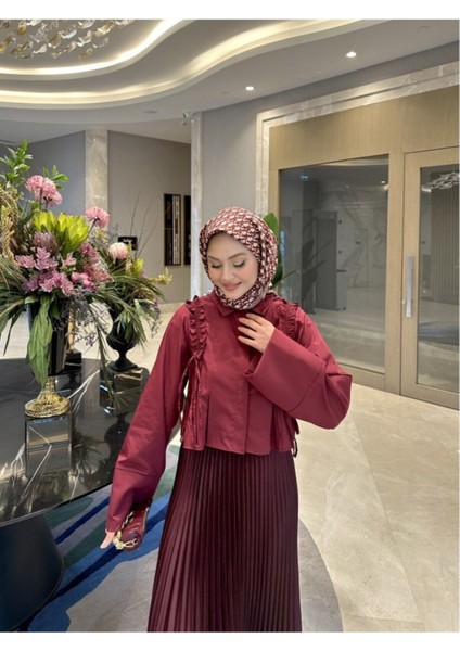 Fırfırlı Etek Üstü Gömlek M8966 - Bordo