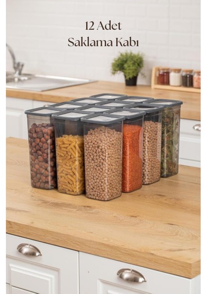 12'li Kavanoz Seti & Saklama Kabı & Erzak Kabı 12X1900 ml (20 Lı Etiket Hediyeli)
