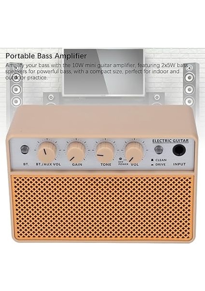 Elektro Gitar Amplifikatörü, 10W Bluetooth Amplifikatör Gitar Amp, Temiz ve Tahrik Kanalları ile Küçük Amp, USB Şarj Edilebilir Kablosuz Taşınabilir Amfi Iç Mekan Uygulaması Için modelleri