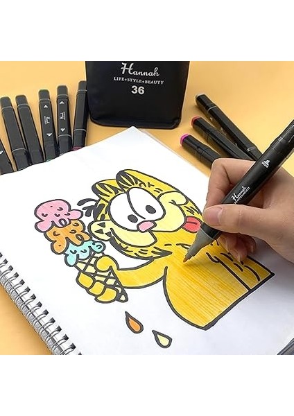 Adet Rengarenk Kalemden Oluşan Siyah Çantalı Çift Taraflı Marker Seti Standlı fiyatları