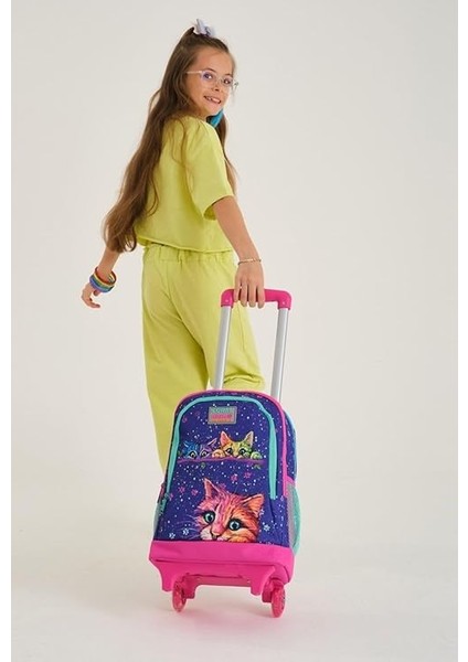 High Işıklı Tekerlekli Sevimli Kediler Çekçek Okul ve Seyahat Çantası Kız Çocuk Mor modelleri