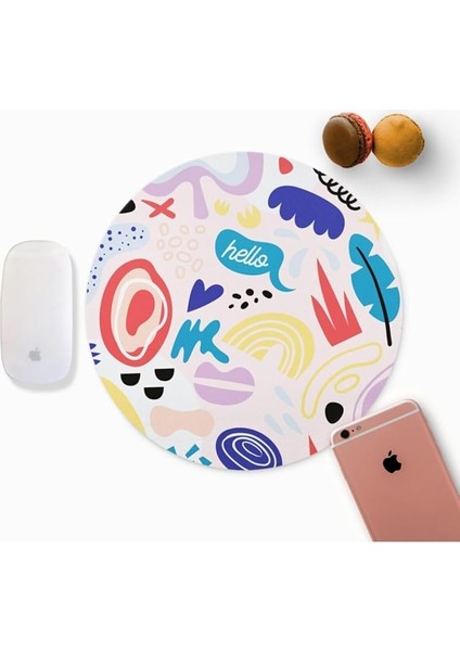 Minimal Renkli Tasarımlı Yuvarlak Mousepad - Mouse Pad - Fare Altlığı indirimleri