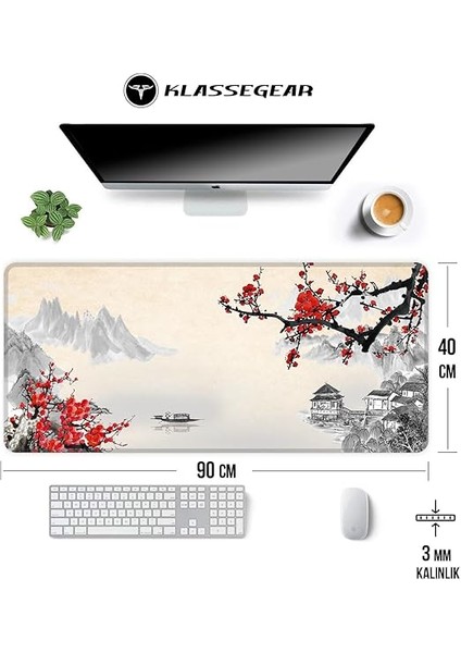 Pro - 10 Farklı Model Dikişli Kenar 90X40 cm Oyuncu Gaming Mouse Pad (Cherry Blossom, 90X40 Cm) fiyatları