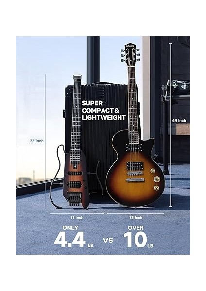 Hush-X Elektro Gitar Kiti - Tüy Işığı Başsız Gitar, Seyahat ve Uygulama Için Harika, Kolay Montaj Standlı Maun Katı Gövdesi, Konser Çantası, Tüm Aksesuarlar, Sunburst fiyatları