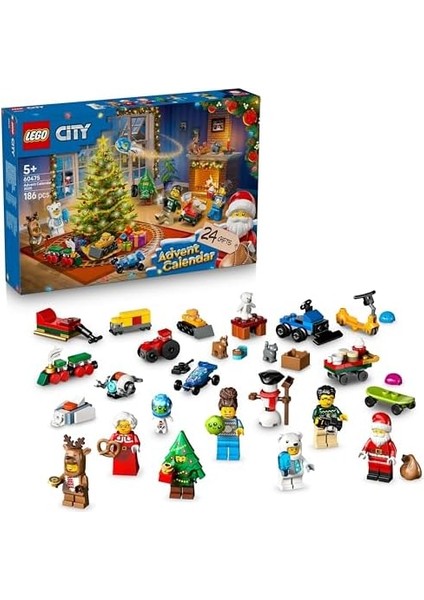 City 2025 Yılbaşı Takvimi 60475 - 5 Yaş ve Üzeri Erkek ve Kız Çocuklar Için Yılbaşına Geri Sayım Yapan, Günlük Sürpriz Oyuncaklarla Dolu Yaratıcı Oyuncak Yapım Seti ve Hediye Fikri (186 Parça)