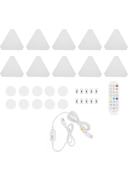 Işık Paneli, 10 Set Rgb LED Işık Paneli Üçgen Modüler Işık Ekleme Dekor Lambası Müzik Senkronizasyonu Bt Uygulaması ve Uzaktan Kumanda