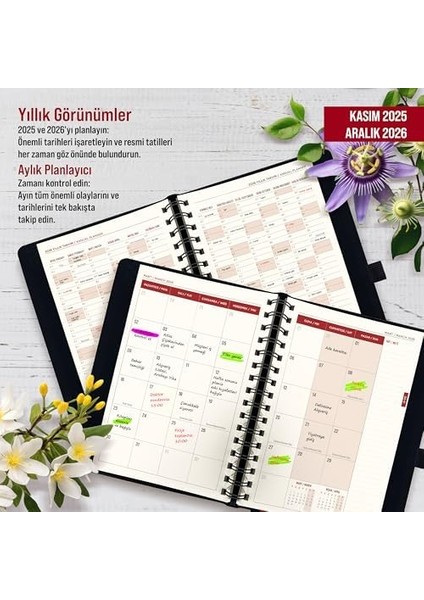 2026 Ajanda, A5 Spiralli Deri Planlayıcı, 14 Aylık Akademik Ajanda, 30 Dakikalık Zaman Aralıklı Haftalık Aylık Günlük Planlayıcı, 2 Çıkartma Sayfası, Takvim (Kasım 2025 - Aralık 2026) fiyatları