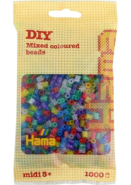 Boncuk 207-54 Ütü Boncuğu Torbası, Yakl. 1.000 Renkli Midi El Işi Boncuğu, 5 mm Çapında, Parıltılı Karışım, Büyükler ve Küçükler Için Yaratıcı El Işi Eğlencesi