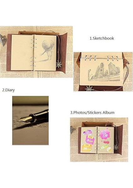 Vintage Doldurulabilir Notebook, Birinci Sınıf Pu-Deri Klasik Kabartmalı Travel Journal Günlük Boş Sayfa ve Retro Kolye Ucu indirimleri