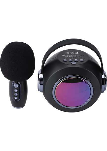 Hoparlör -Seti, Karaoke Makinesi Hd Ses Renkli Işık Efekti Kablosuz Mikrofon Hoparlör Makine Desteği 32G Bellek Kartı Parti Için (Tek Mikrofon)
