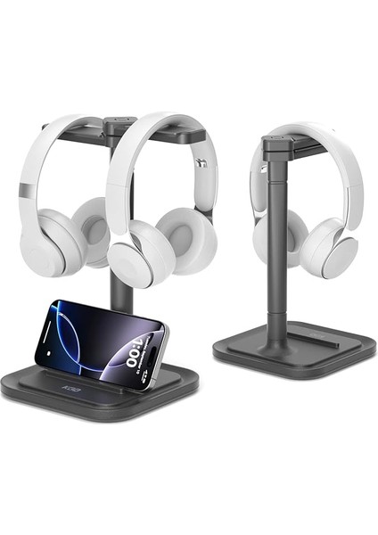 2'si 1 Arada Masa Kulaklık Standı - Telefon Tutuculu Dönen Kulaklık Askısı - Tüm Kulaklıklar Için Kaymaz Askı Düzenleyici Oyun Ofis Çalışma Odası Için Boyut (Siyah)