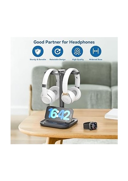 2'si 1 Arada Masa Kulaklık Standı - Telefon Tutuculu Dönen Kulaklık Askısı - Tüm Kulaklıklar Için Kaymaz Askı Düzenleyici Oyun Ofis Çalışma Odası Için Boyut (Siyah) fırsatları